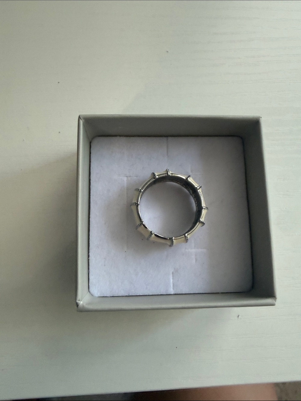 Off-White Enamel Silver-Trim Ring - Elegant Women's Band - Picture 5 of 9